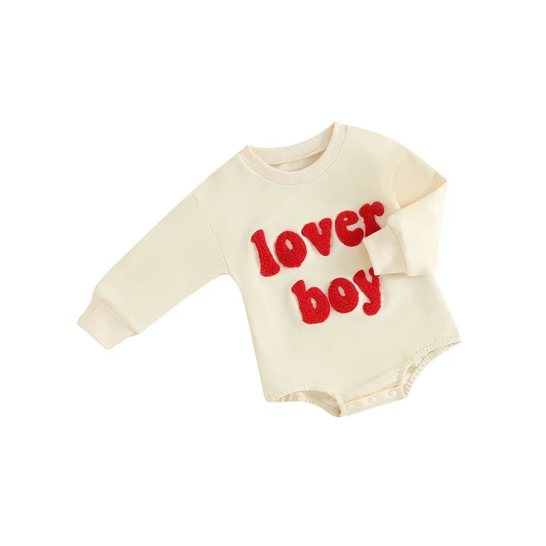 Baby Boy Valentines Day Outfit 3M 6M 12M 18M Sweatshirt Romper Long Sleeve Bubble Onesie Newborn ... | Walmart (US)