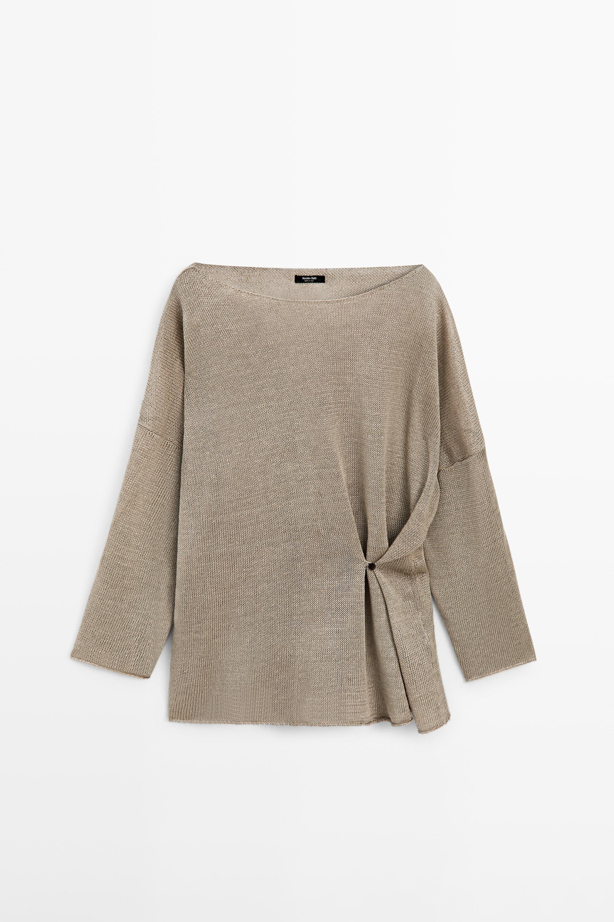 Oversize knit linen sweater with button detail | Massimo Dutti UK