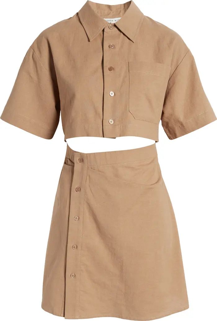 Cutout Cotton & Linen Mini Shirtdress | Nordstrom