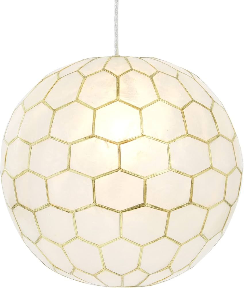 Creative Co-Op Gold Honeycomb Globe Pendant Light, Capiz White Seashells with Antique, 14" | Amazon (US)