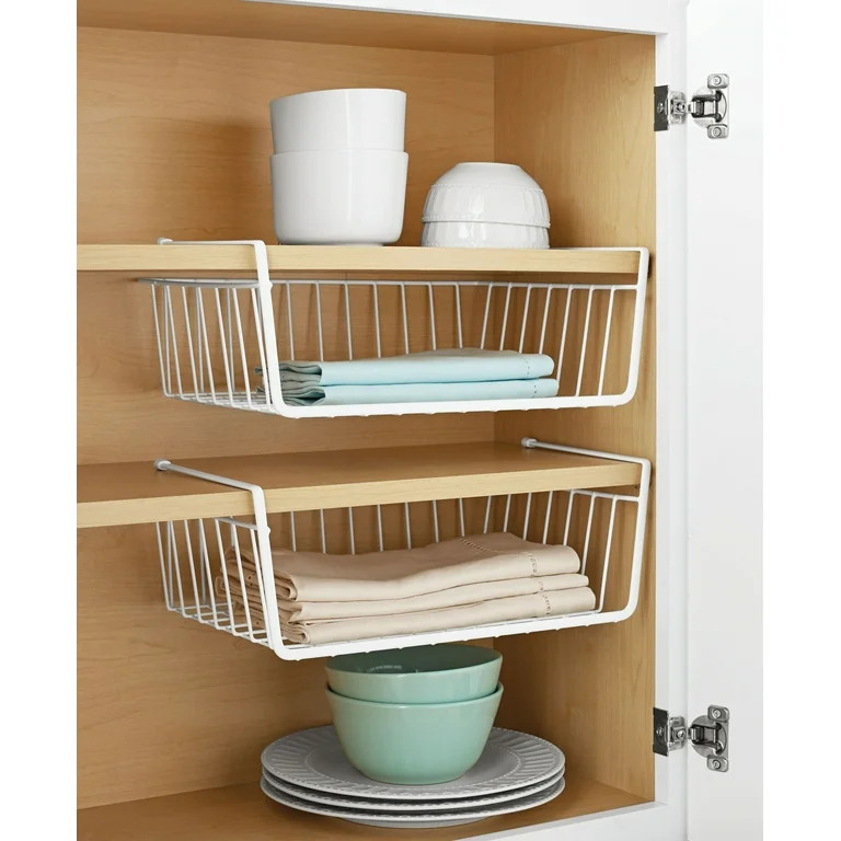 Mainstays White Wire Under Cabinet Baskets - 2 Count - Measures 16x10.25x5.5 in | Walmart (US)