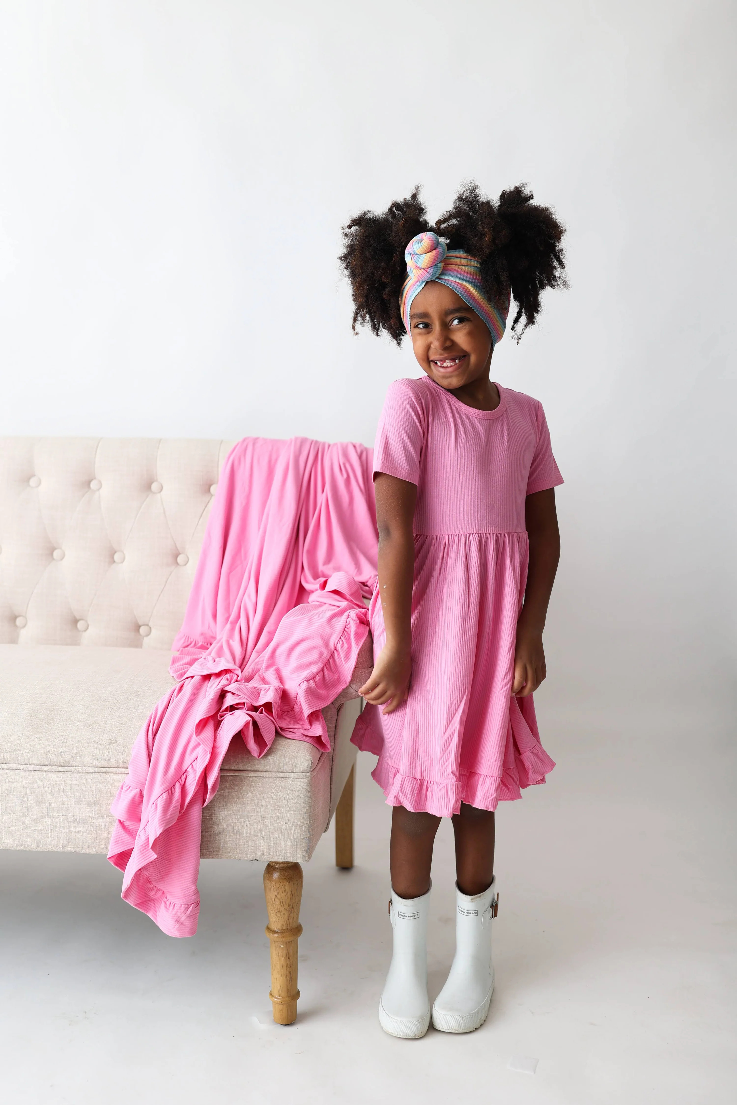 BUBBLEGUM RIB DREAM RUFFLE DRESS | Dream Big Little Co.