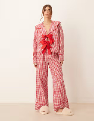 ASOS DESIGN wide leg pajama pants in red gingham - part of a set | ASOS (Global)