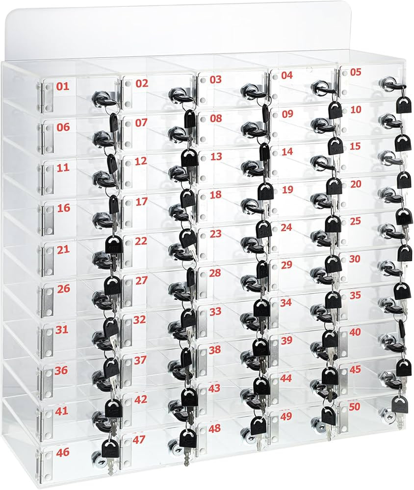 Threan 50 Slots Cell Phone Locker Box for Classroom with Door Locks and Keys Clear Cell Phone Sto... | Amazon (US)