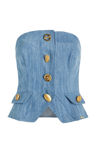 Exclusive Bijou Buttoned Denim Strapless Vest | Moda Operandi (Global)