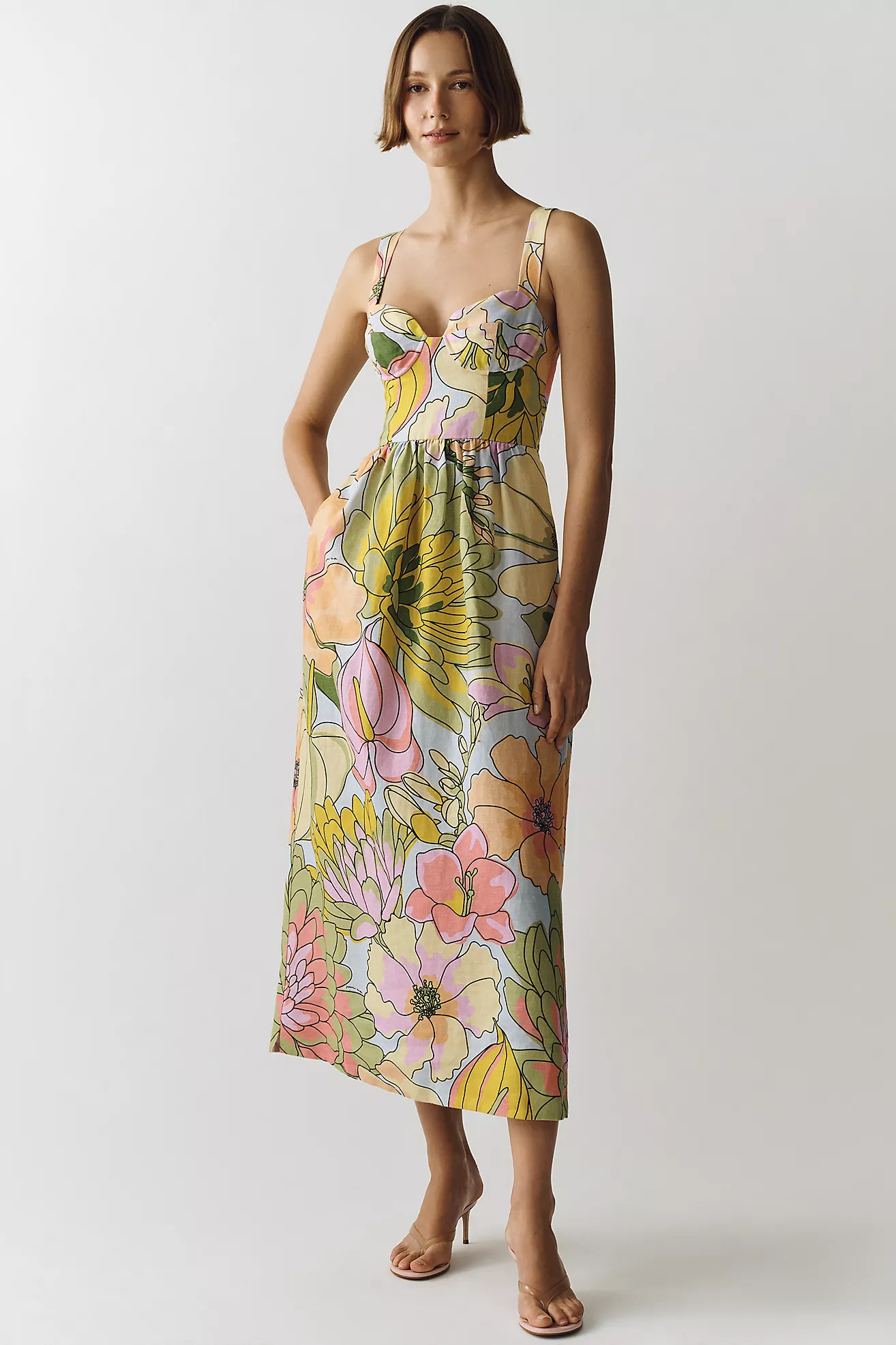 Farm Rio Linen Printed Midi Dress | Anthropologie (US)