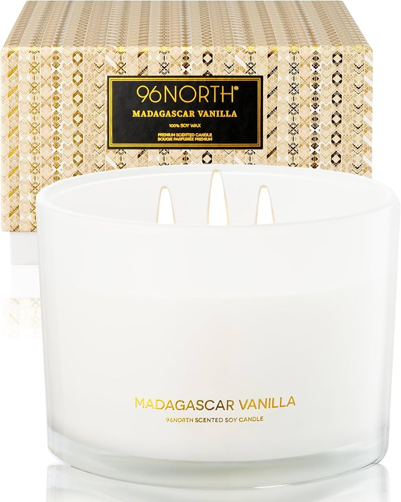 96NORTH Luxury Vanilla Soy Candles | Large 3 Wick Jar Candle | Up to 50 Hours Burning Time | 100%... | Amazon (US)
