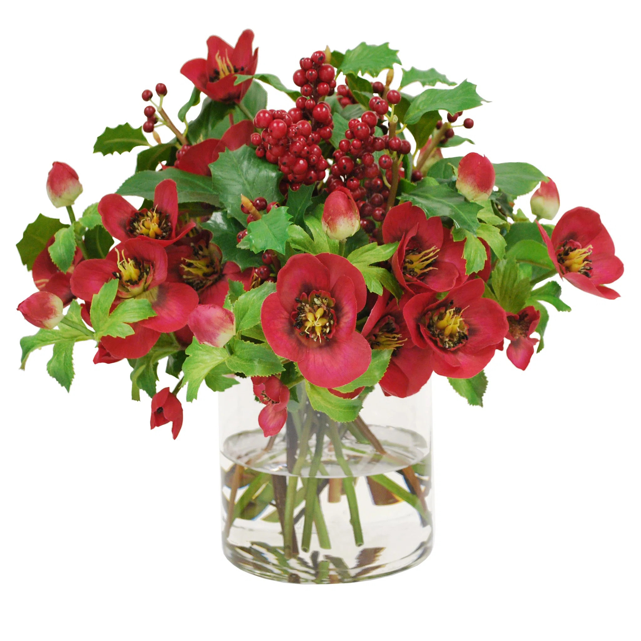 MIXED HELLEBORES AND ROSE IN VASE | Perigold