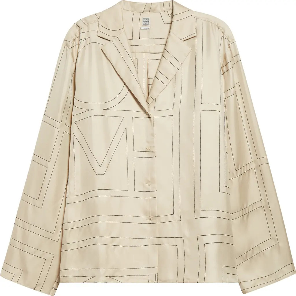 TOTEME Monogram Silk Pajama Top in Ivory Monogram at Nordstrom, Size 6 Us | Nordstrom