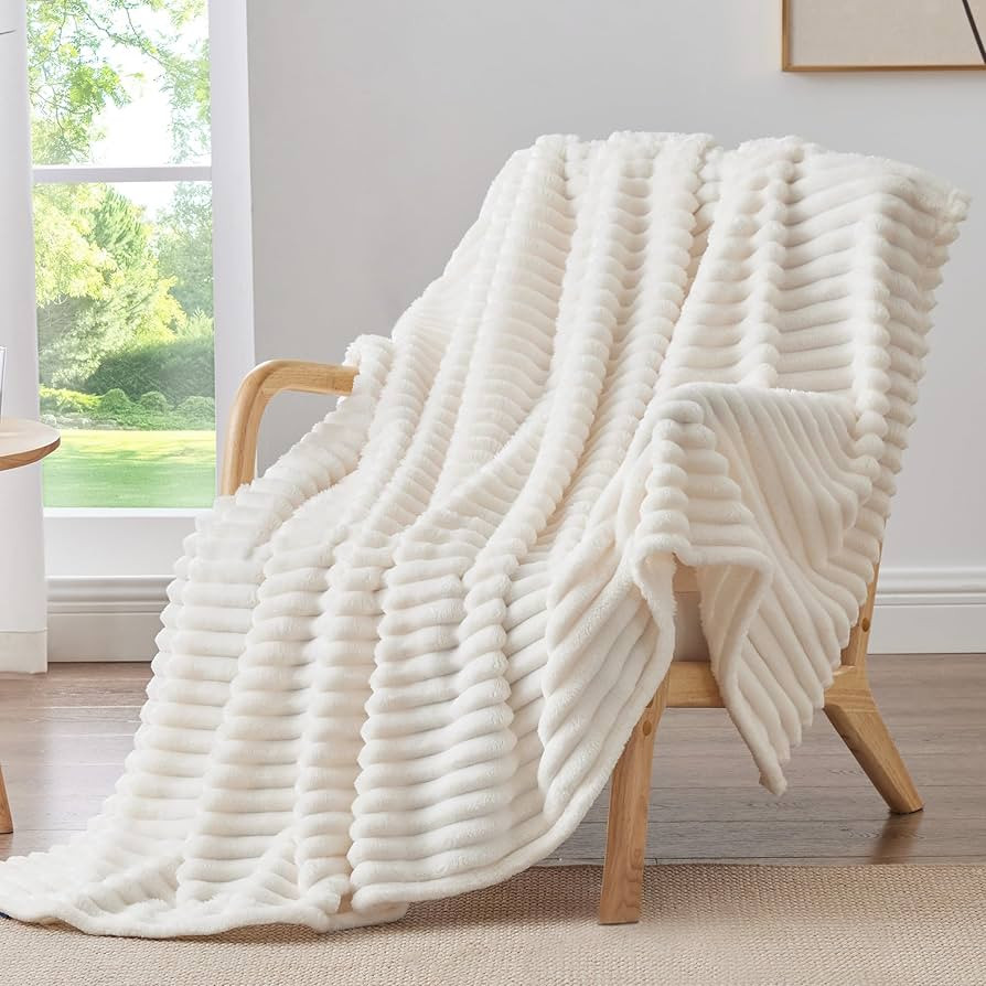 BEDELITE Fleece Throw Blanket for Couch - 300GSM Soft & Warm Fluffy Cream Blanket, Decorative and... | Amazon (US)