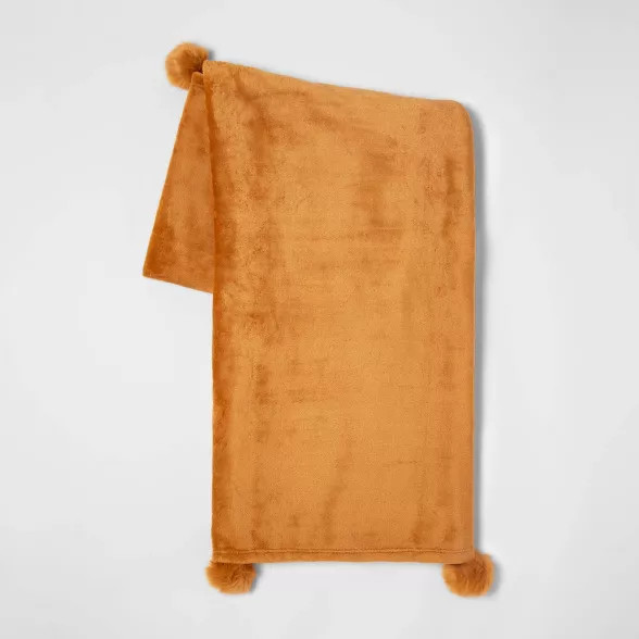 Solid Plush With Faux Fur Poms Throw Blanket - Opalhouse™ | Target
