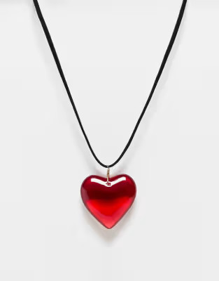ASOS DESIGN mid length cord necklace with red puff heart | ASOS (Global)
