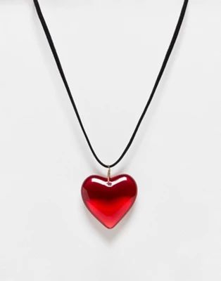 ASOS DESIGN mid length cord necklace with red puff heart | ASOS | ASOS (Global)