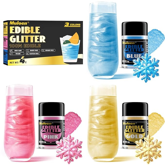 Edible Glitter, 3 Colors 100% Edible Glitter for Drinks, Cake Decorating Supplies, Cookie Decorat... | Amazon (US)