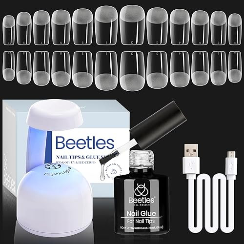 Beetles Gel Nail Kit Easy Nail Extension Set 504Pcs Pre Filed Half Matte Short Square Soft Etch X Nail Tips with 5 in 1 Nail Glue Gel Uv Led Lamp Nail for Women | Amazon (US)