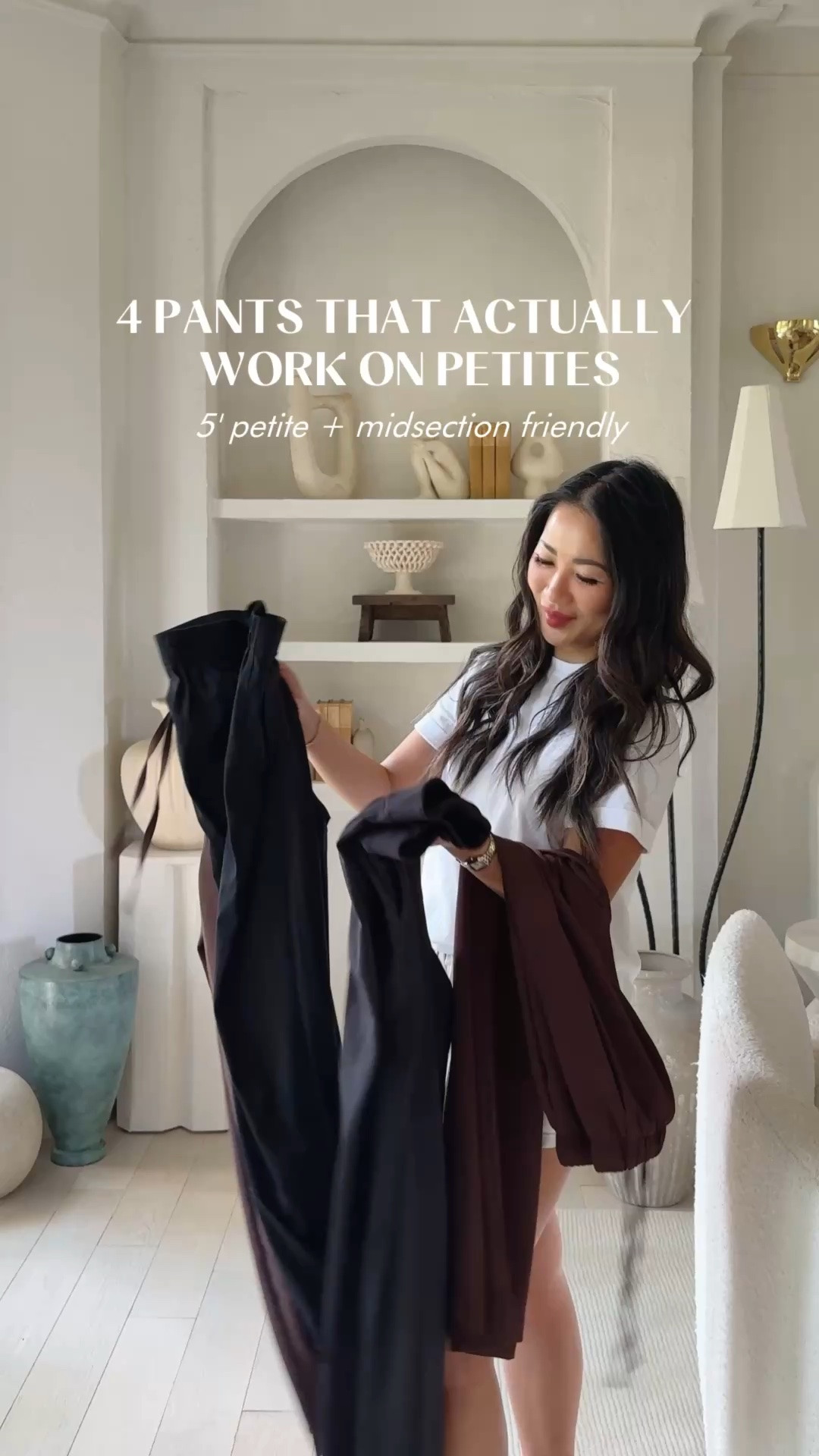 For size reference, I’m 5 ft 115 pounds and wearing the sizes below. 

1st pair AMAZON drawstring: These come in three inseams and I’m wearing 27.5” inseam, X-Small. Perfect fit. 

2nd pair RUTI: These come in Standard, Petite, and Long inseams. I’m wearing a 4Petite (24 3/4"). It’s honestly a little big at the waist (but the 2P is too tight for me).

3rd pair QUINCE: These pants come in Short, Regular, and Long inseams. I’m wearing an XS Regular (30” inseam). In the video I said, ‘the short length works on me’, I actually meant the ‘Regular length’. 

4th pair AMAZON trousers: I’m wearing an XS and it has a 29" inseam. 

All of these pants are midsection friendly and the lengths work on my petite frame. 30” inseams is the longest I can go and still have them drape perfectly over kitten heels.

#LTKPetite #LTKOver40 #LTKootd