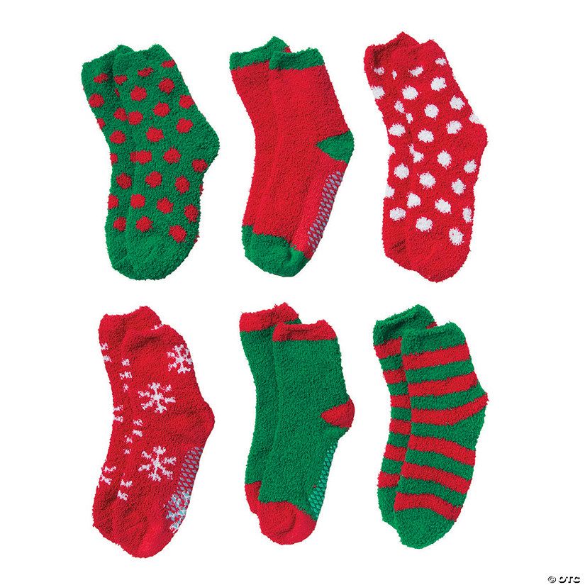 Adult’s Christmas Fuzzy Socks - 6 Pair | Oriental Trading Company