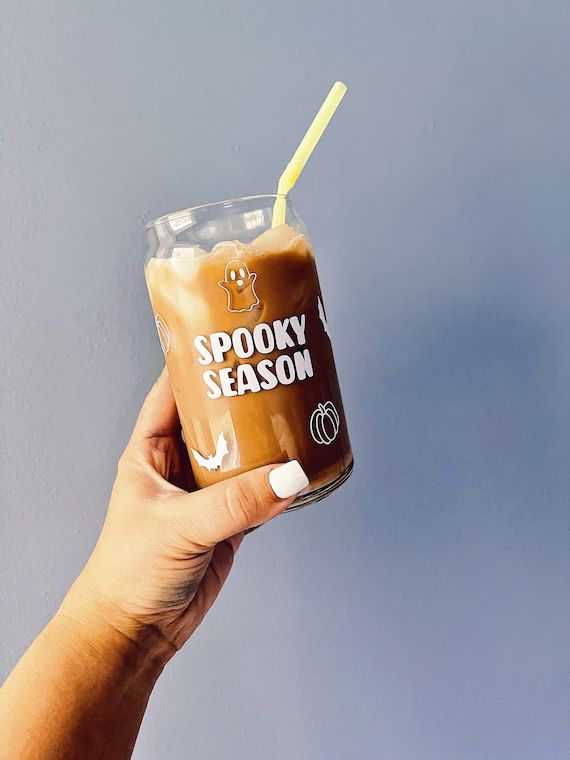 Spooky Season | Iced Coffee Cup | Beer Can Glass | Fall Decor | DrinkWare | 16oz | Etsy (US)