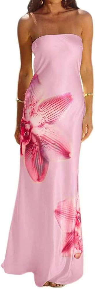 Women Sexy Strapless Floral Maxi Dress Formal Backless Bodycon Tube Dress Y2k Off Shoulder Sleeve... | Amazon (US)