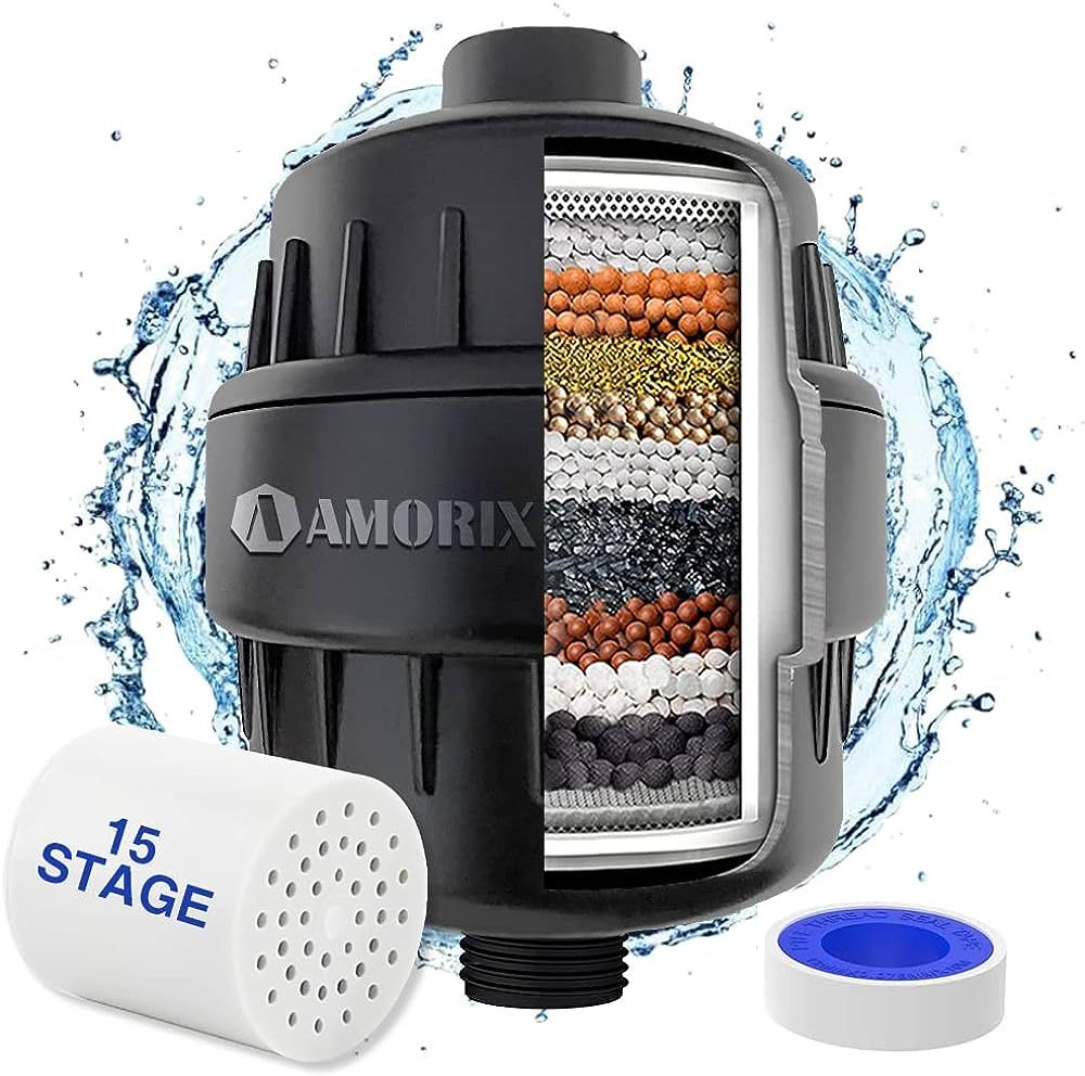 Shower Filter, 15 Stage Shower Head Filter for Hard Water High Output Showerhead Filter Black Sho... | Amazon (US)
