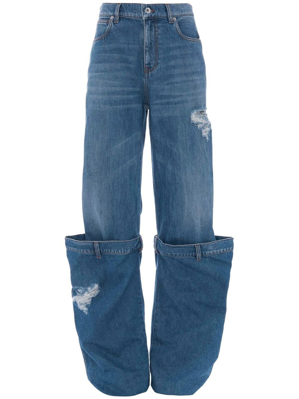 JW Anderson distressed Bucket jeans - Blue | Farfetch Global