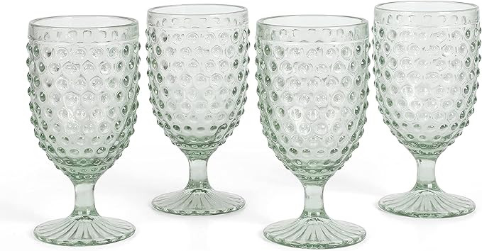 MARTHA STEWART Chauncey 4-Pack 14.2 oz Hobnail Handmade Glass Goblet - Green | Amazon (US)