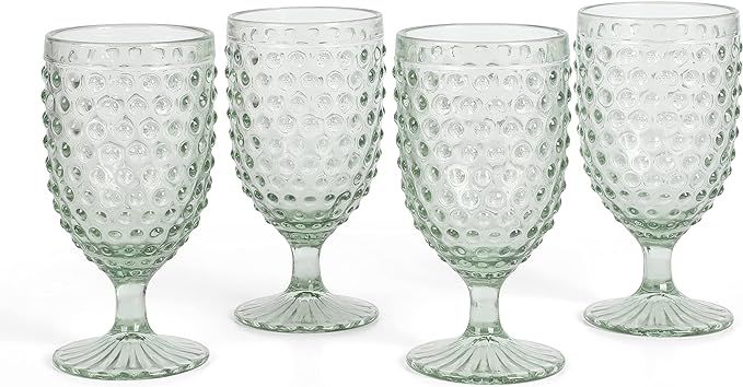 MARTHA STEWART Chauncey 4-Pack 14.2 oz Hobnail Handmade Glass Goblet - Green | Amazon (US)