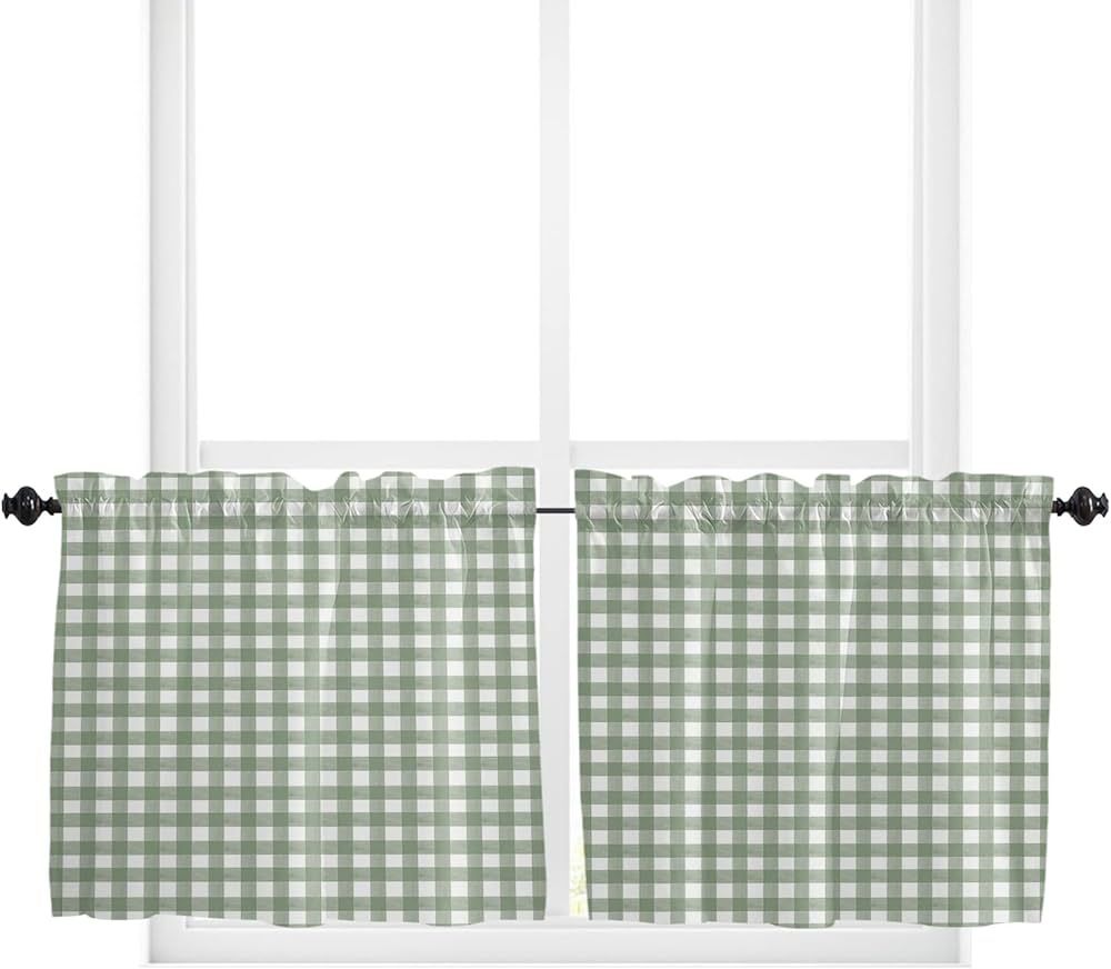Edwiinsa Sage Green Kitchen Curtain 2 Panels Tiers Curtains 36 Inch Length, Country French Rustic... | Amazon (US)