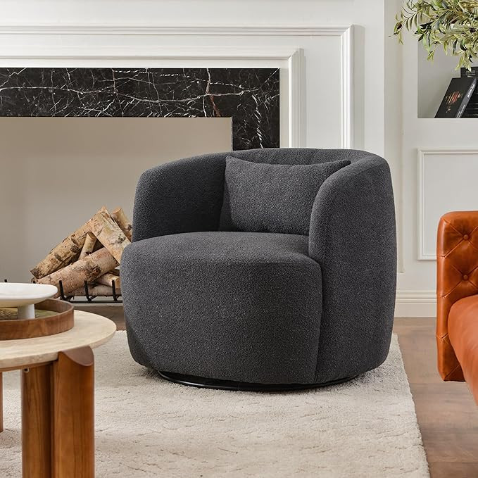 KINWELL 34" Wide Boucle Swivel Barrel Chair, No Assembly Round Upholstered Armchair Accent Chair ... | Amazon (US)