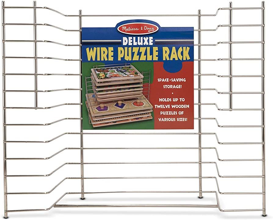 Melissa & Doug Deluxe Metal Wire Puzzle Storage Rack for 12 Small and Large Puzzles - Puzzle Rack... | Amazon (US)