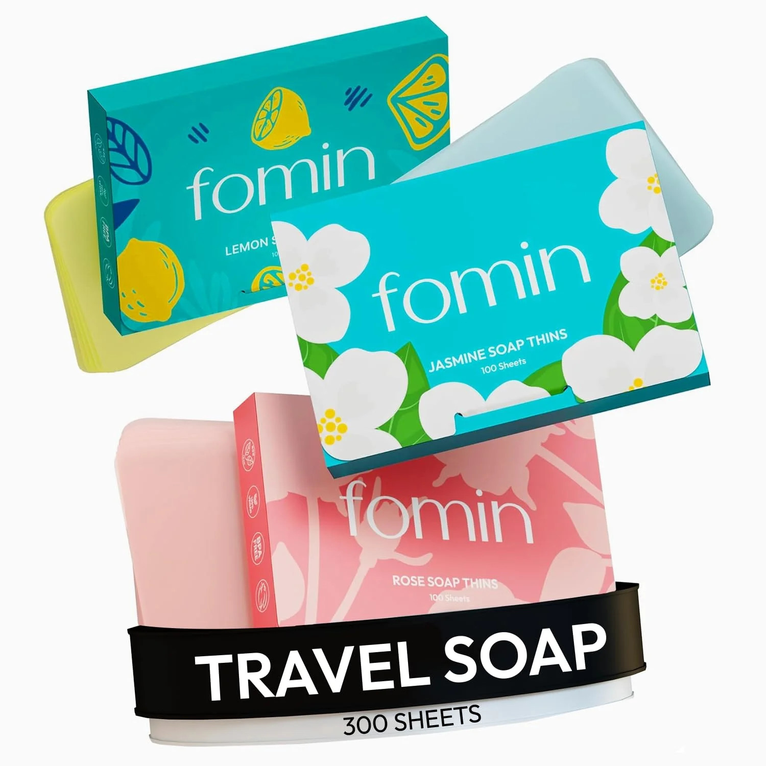 FOMIN - Antibacterial Paper Soap Sheets for Hand Washing - (300 Sheets) Rose, Jasmine, Lemon Port... | Walmart (US)