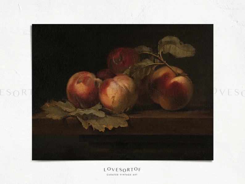 Peaches Still Life Vintage Painting Art Rustic Home Interior Fruit Painting Kitchen Decor Physica... | Etsy (US)