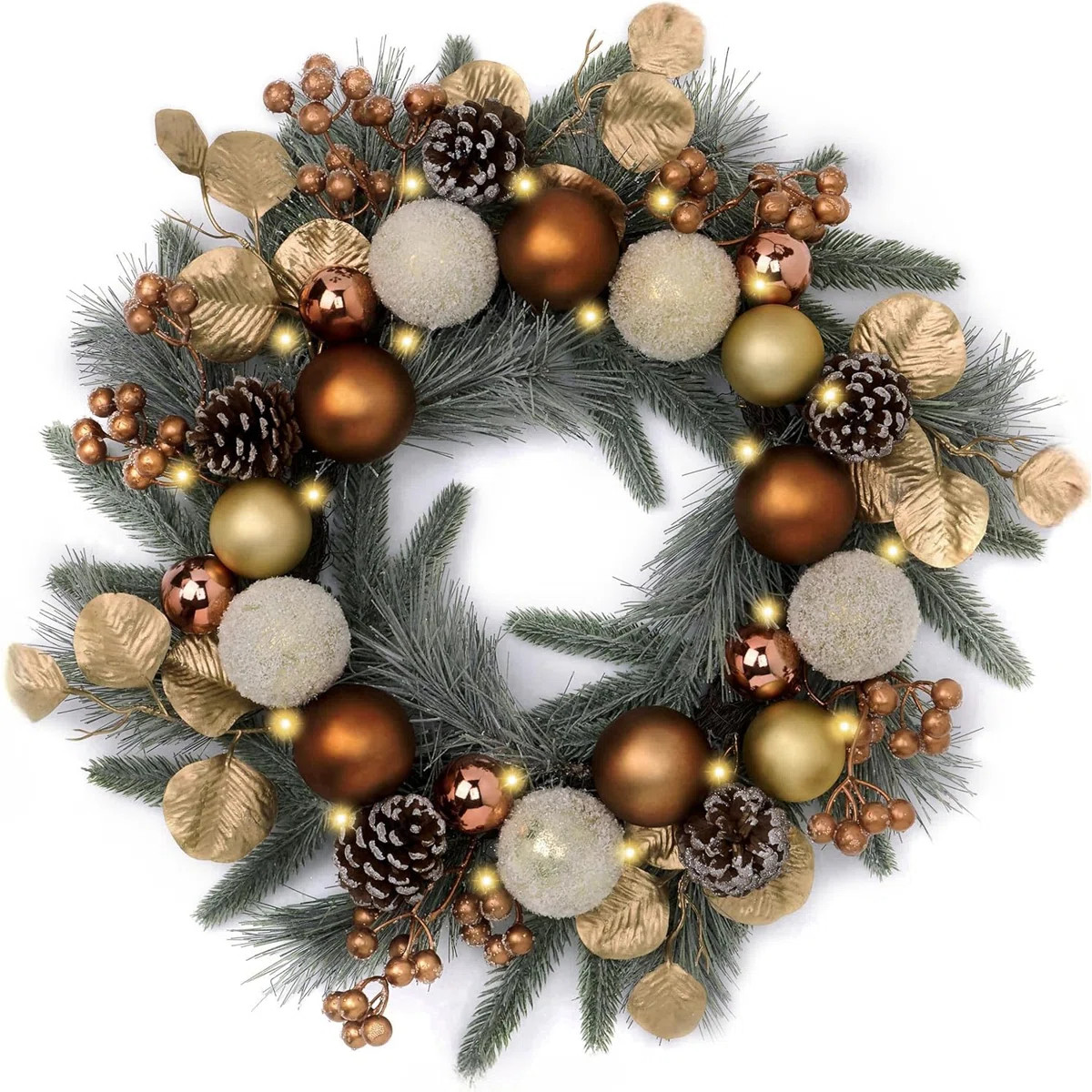 20 Inch Pre-Lit Christmas Wreath for Front Door with Lights, Large Lighted Christmas Wreath with ... | Wayfair North America