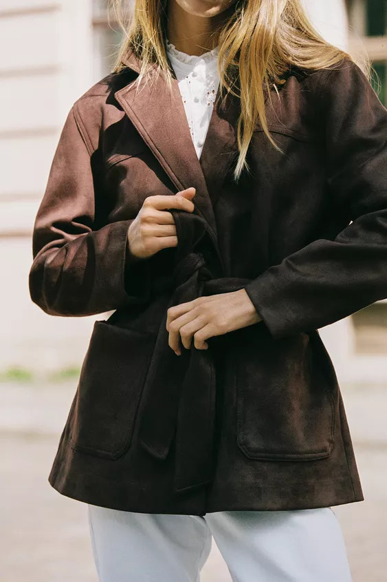 BELTED FAUX SUEDE JACKET | Zara US