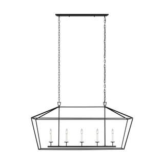 Dianna 5-Light Midnight Black Industrial Farmhouse Linear Island Hanging Chandelier | The Home Depot