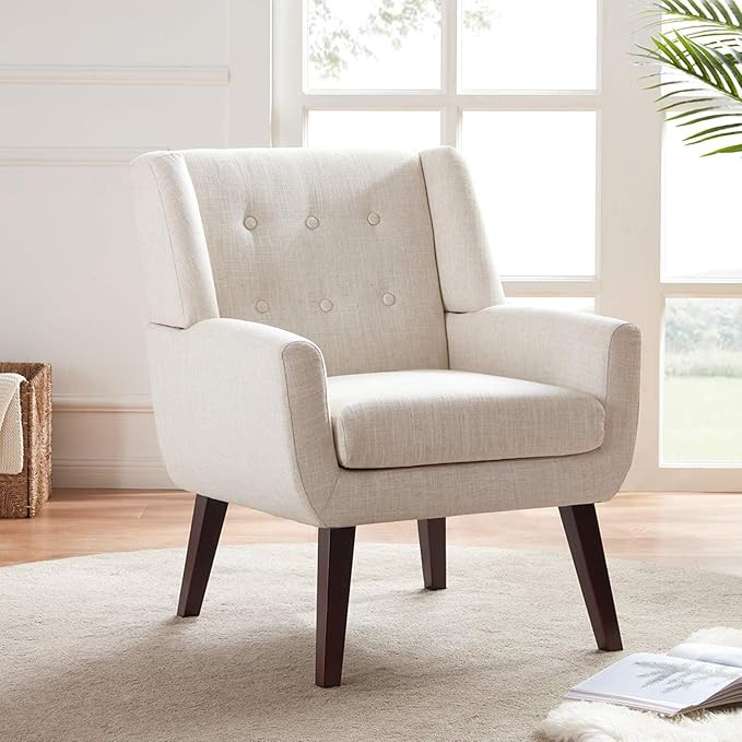 HUIMO Accent Chair, Upholstered Button Tufted Armchair, Linen Fabric Sofa Chairs for Bedroom, Liv... | Amazon (US)