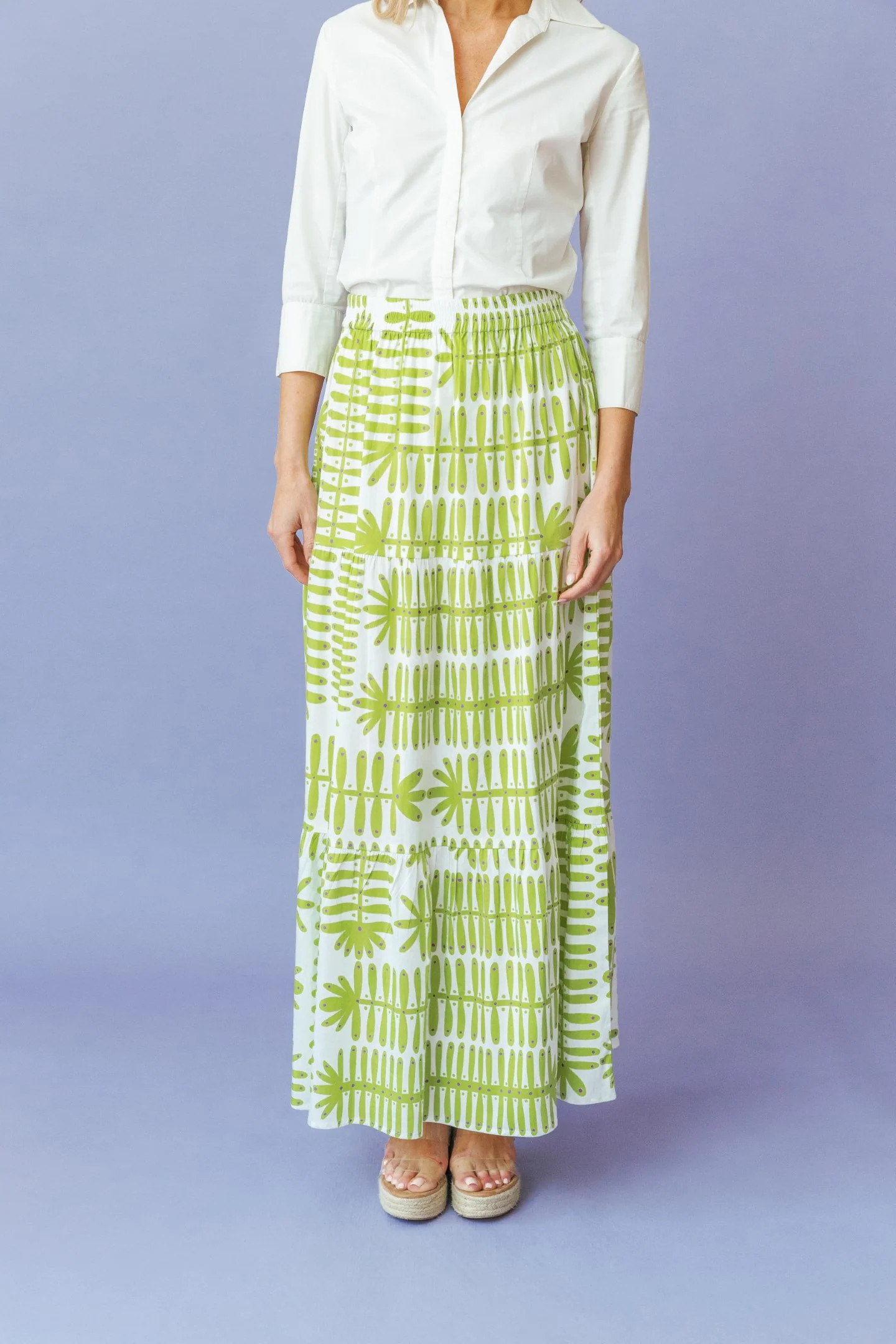 Sheridan French I Resort 2024 I Gardenia Skirt in Kiwi Botanical | Sheridan French