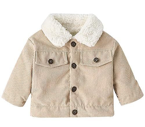 Toddler Baby Boy Girl Corduroy Jacket Sherpa Lined Fleece Jacket Button Down Solid Color Coat Kids Warm Winter Outwear Khaki 2-3 Years | Amazon (US)