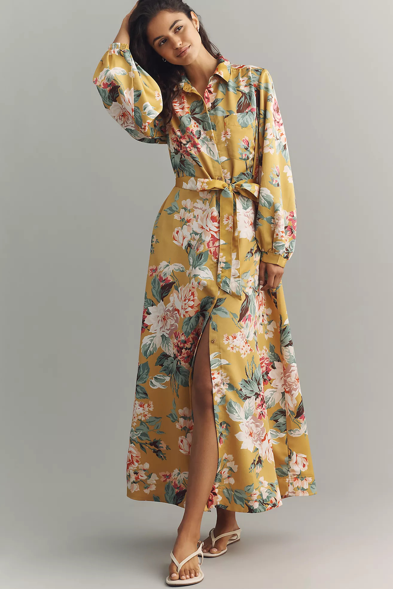 The Mona Silky Maxi Shirt Dress by Maeve | Anthropologie (US)