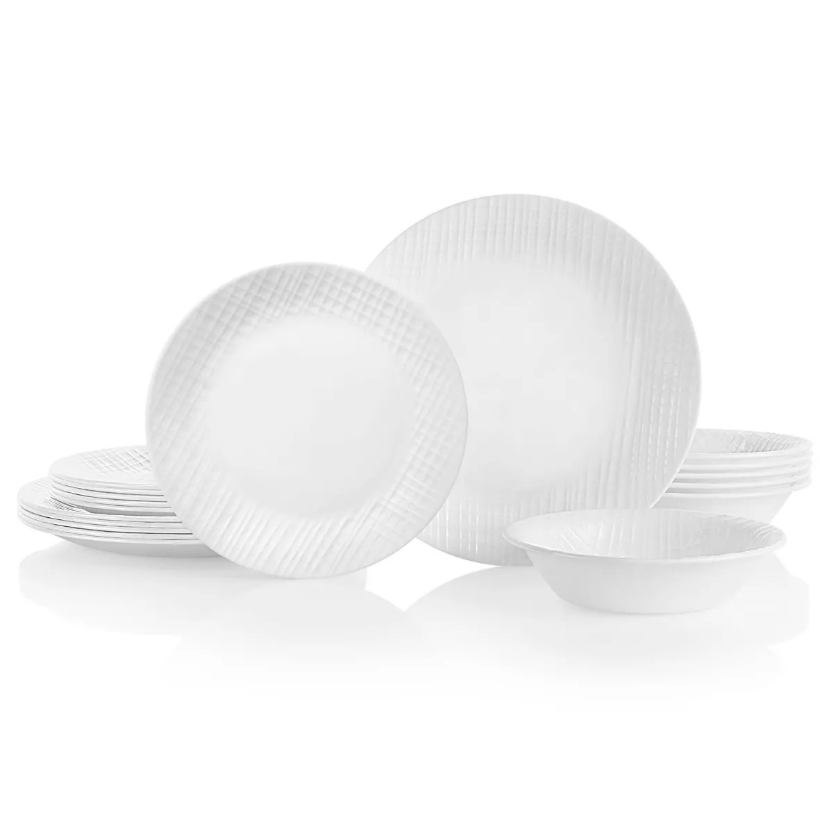 Corelle 18pc Vitrelle Linen Weave Dinnerware Set: Basket Weave Pattern, Service for 6, Includes P... | Target
