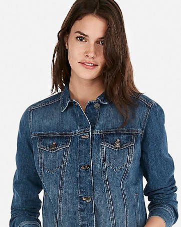 medium wash denim trucker jacket | Express