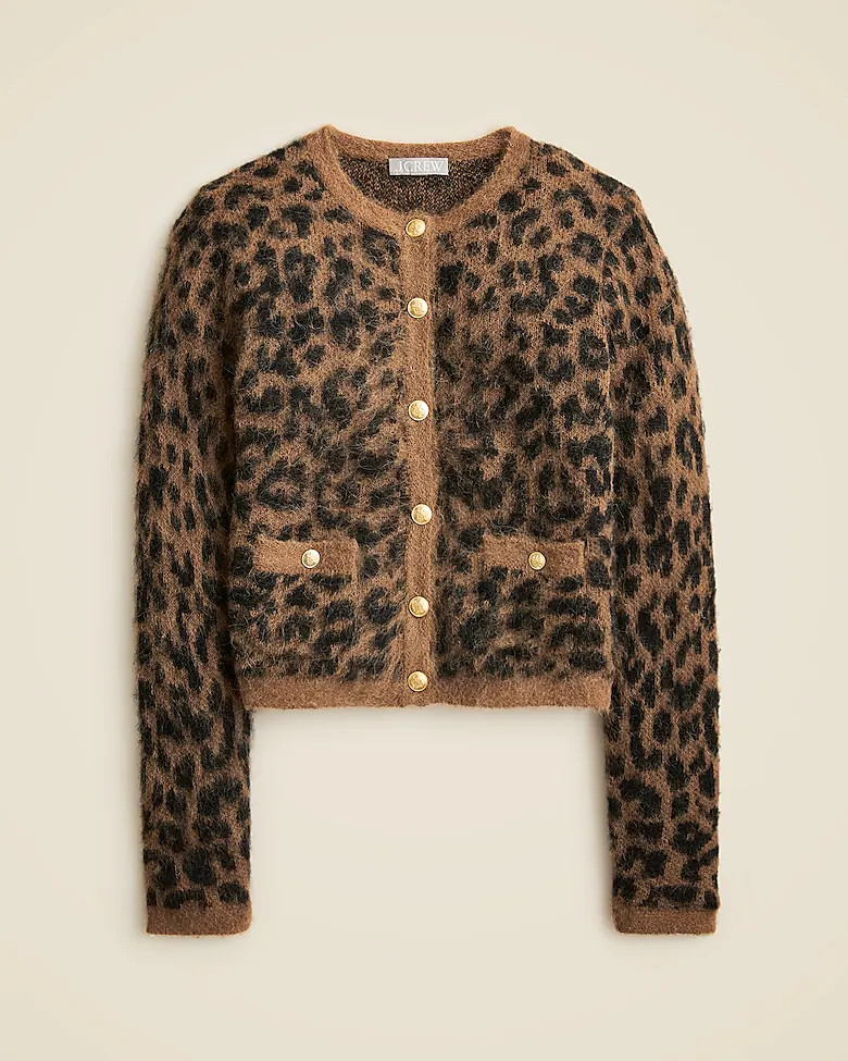 Brushed sweater lady jacket in leopard print | J. Crew US