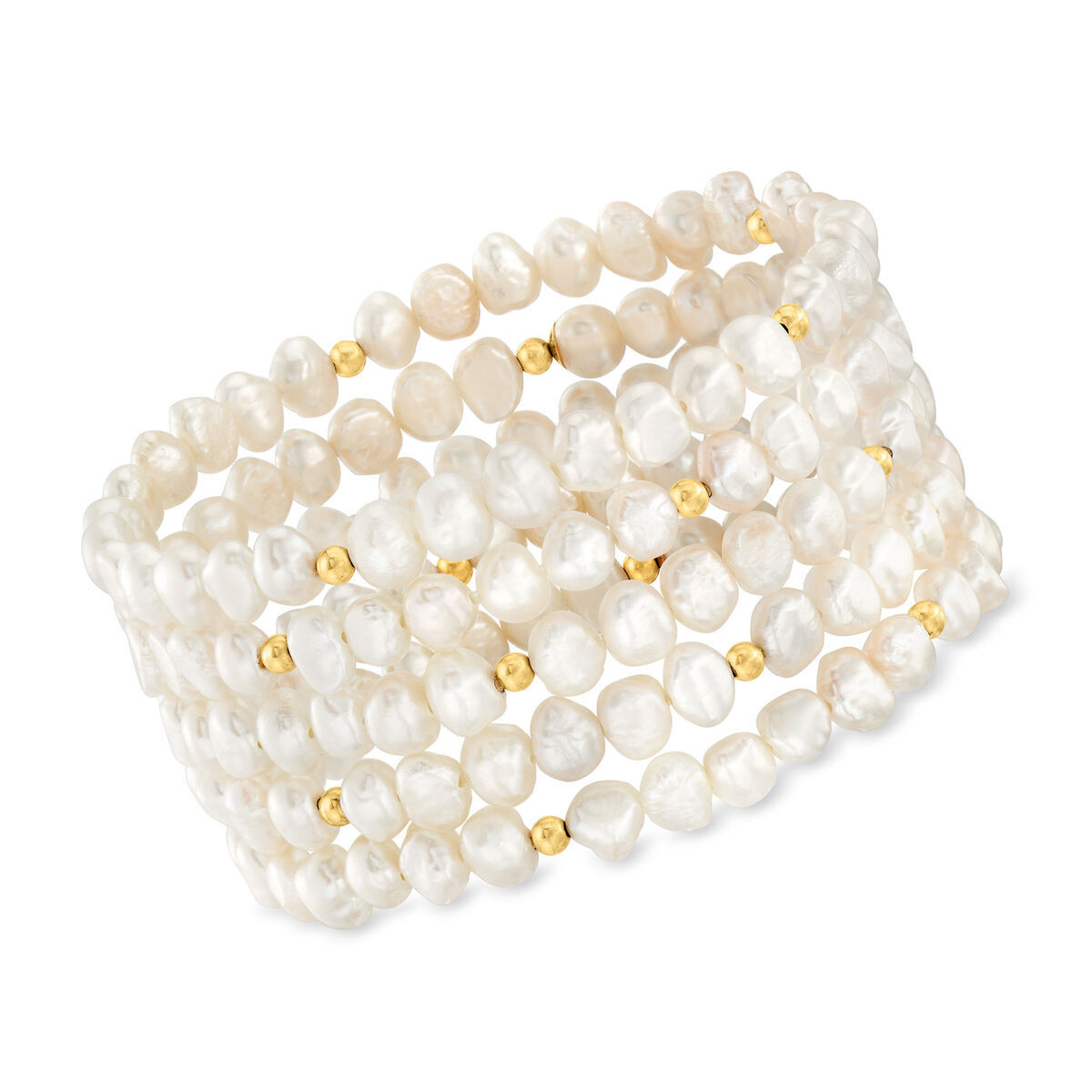 3-7mm Cultured Pearl Jewelry Set: Five Stretch Bracelets with 14kt Yellow Gold. 7" | Ross-Simons