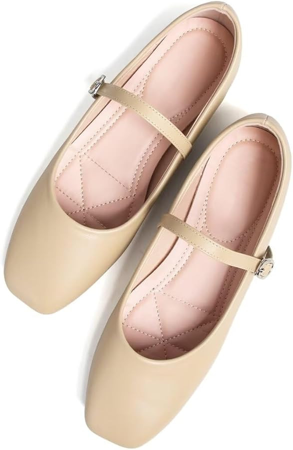 TN TANGNEST Leather Flats for Women Comfortable Square Toe Slip On Flats Soft Work Flats Retro Ma... | Amazon (US)