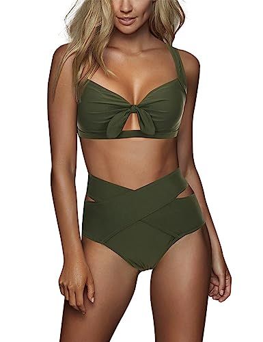 FeelinGirl Women's Sexy Criss Cross High Waist Bandage 2PCS Bikini Set Swimsuit | Amazon (US)