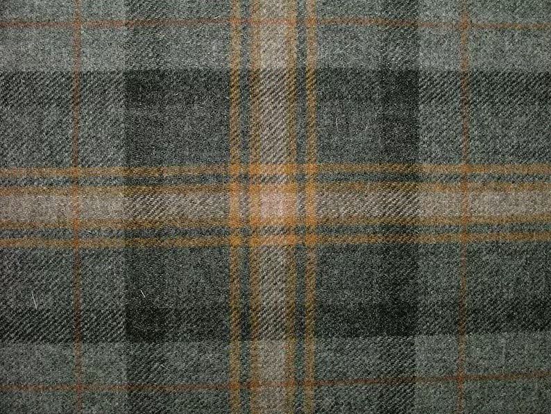 100% Shetland Wool Grey And Gold Tartan Check Upholstery Curtain Cushion Fabric | Etsy (US)