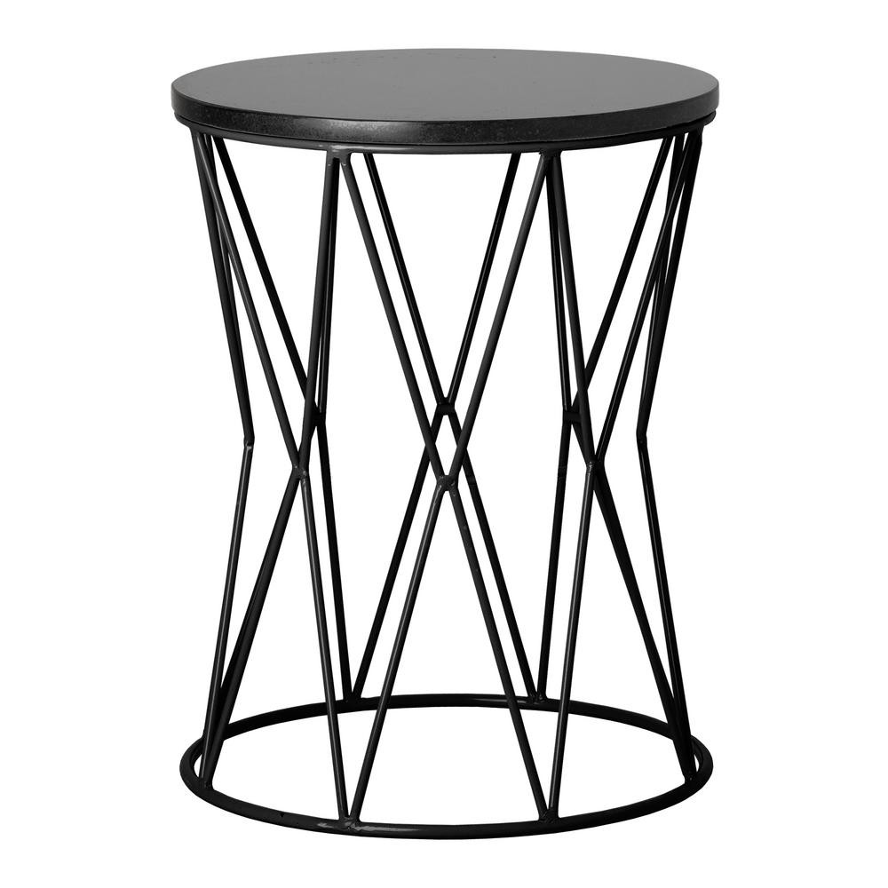 Emissary Okedo Black Metal Outdoor Side Table with a Black Granite Top | The Home Depot