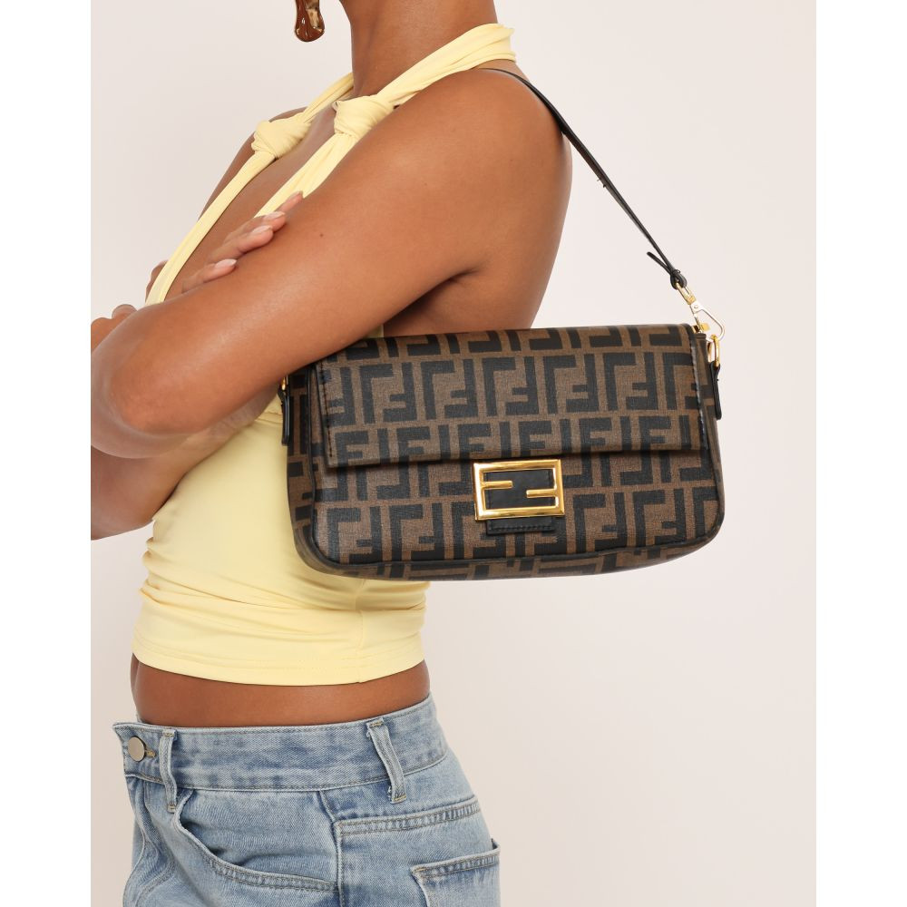 Louis Logo Detail Rectangle Shaped Shoulder Bag In Brown Faux Leather | EGO (UK)