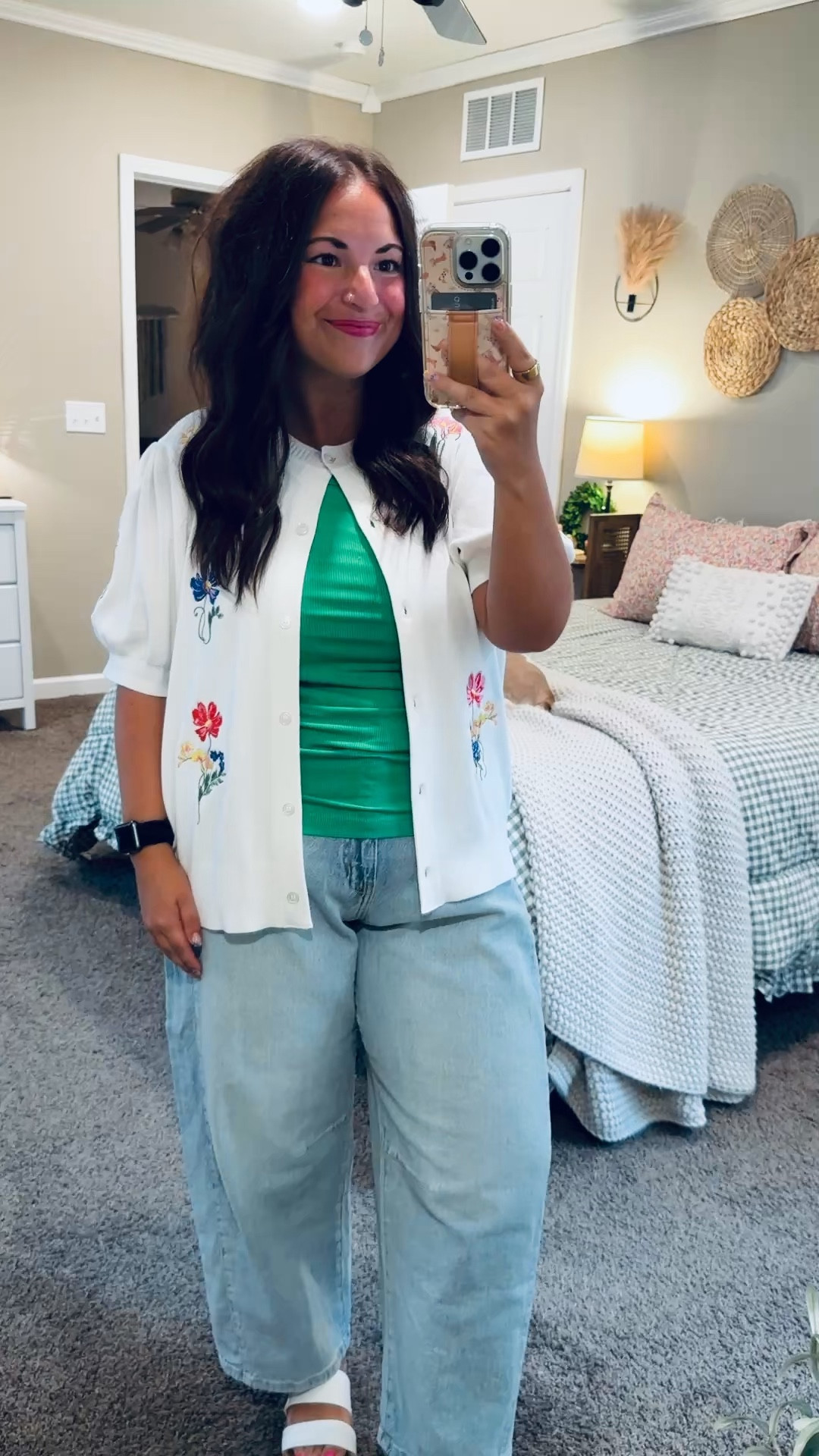 Anthro vibes on a Walmart budget!!

sandals: fit true to size // wearing a 5
jeans: fit oversized // wearing a 12
tank: fits true to size // wearing a large
cardigan: fits small // wearing an XL