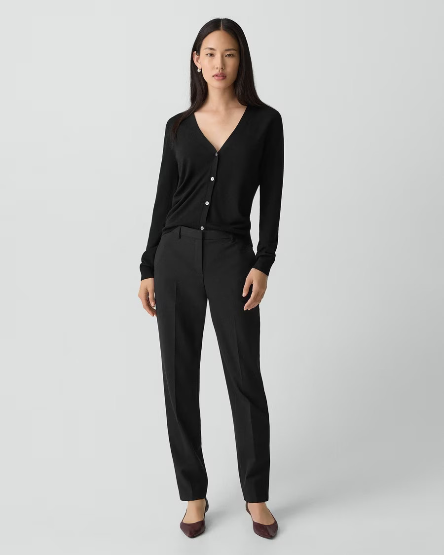 Black Good Wool Treeca Full Length Pant | Theory | Theory